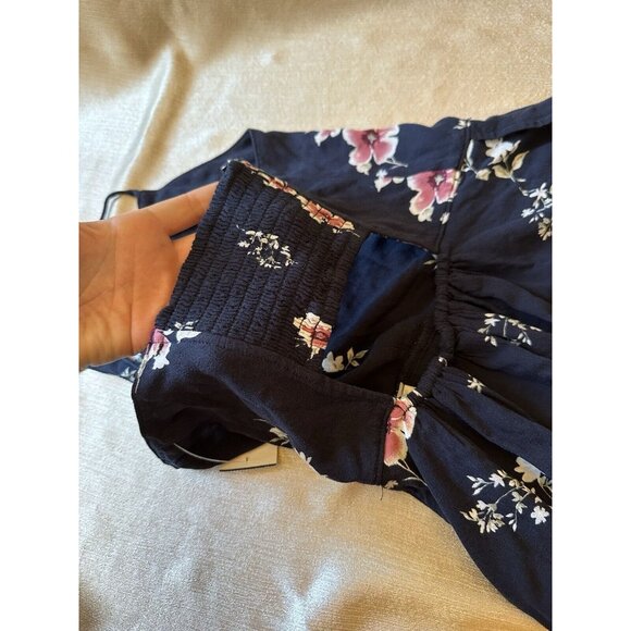 Abercrombie & Fitch‎ Navy Floral Mini Dress Romper Size XS Pockets - Picture 6 of 7